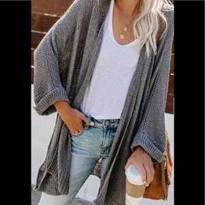 Grey 3/4 Sleeve Knit Cardigan